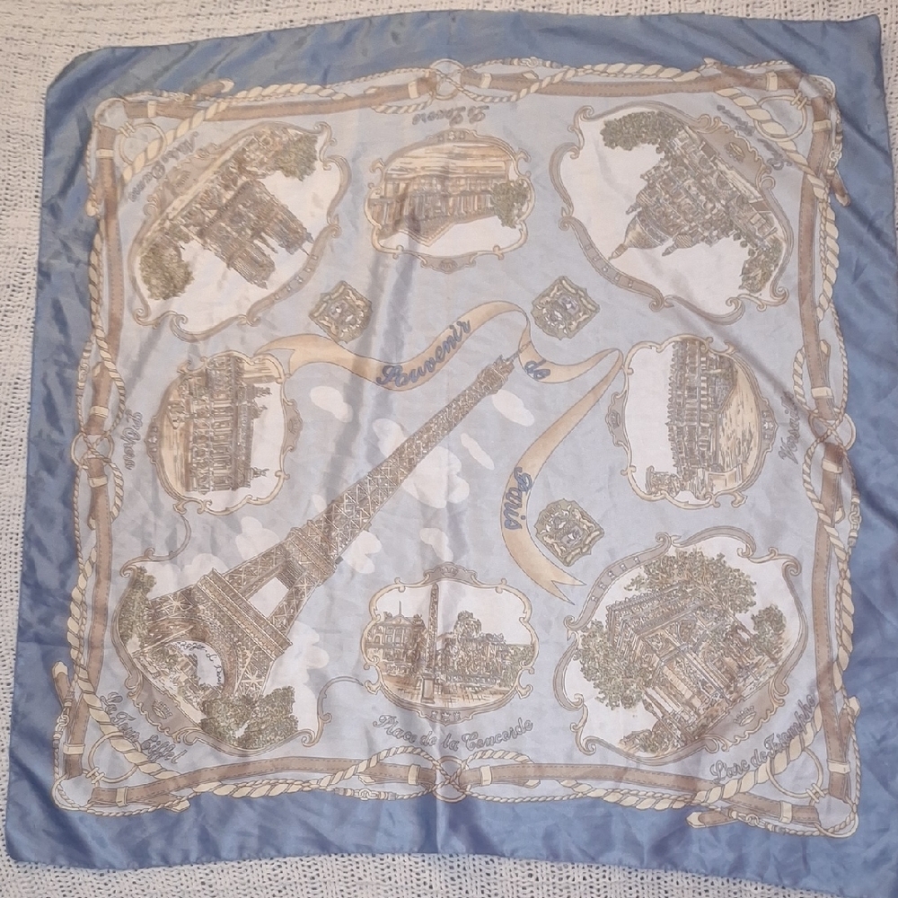 Rogee L. Paris Elegant Blue and Gold Scarf Made In Paris 34X34 - Picture 2 of 5